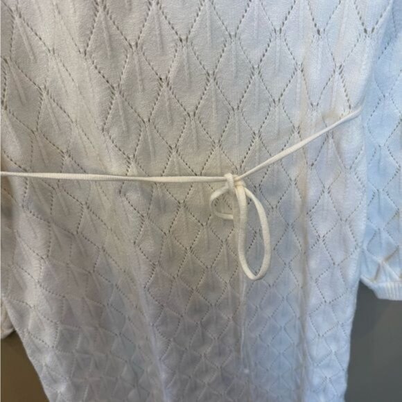 Scoop Back Open Knit Dress Size XL Ivory Maxi Balloon Sleeves Belt Bridal - Picture 10 of 13